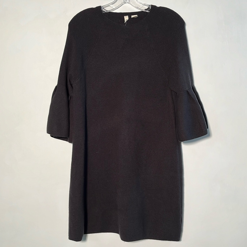 Moth Anthro "Chester" Career Party Elbow Bell Slv Black Knit Sweater Dress Sz M